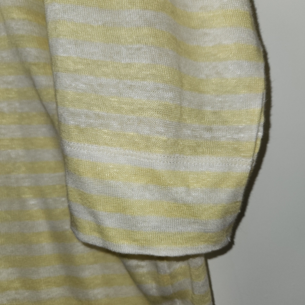Nordstrom Signature 100% Linen Yellow/White Striped 3/4 Sleeve Top Size M Light - Picture 4 of 8